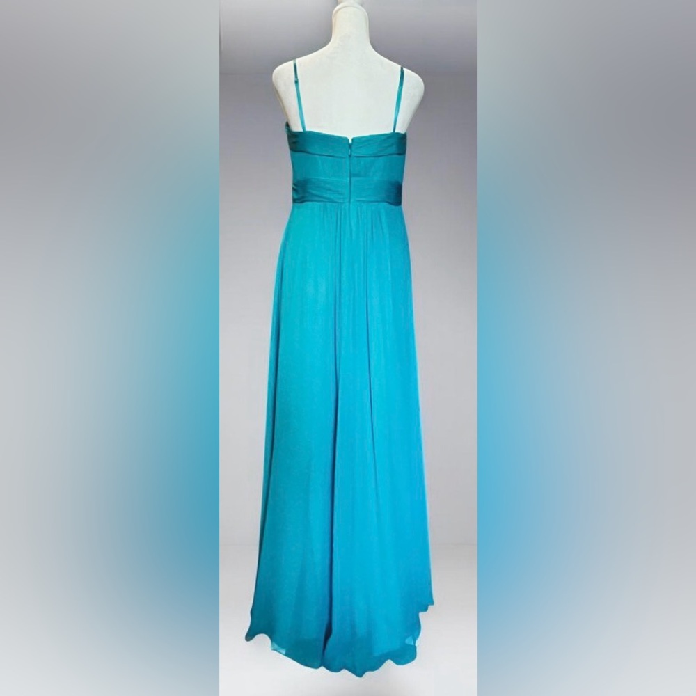 Aidan Mattox chiffon formal dress. Padded cups pleated bodice. 100% silk. Teal 8 - Picture 2 of 16
